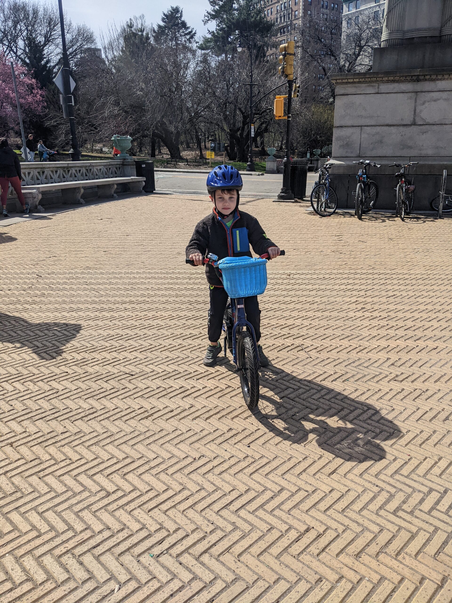 Student practicing bike riding techniques during a lesson with Coach Rosa in New York City.